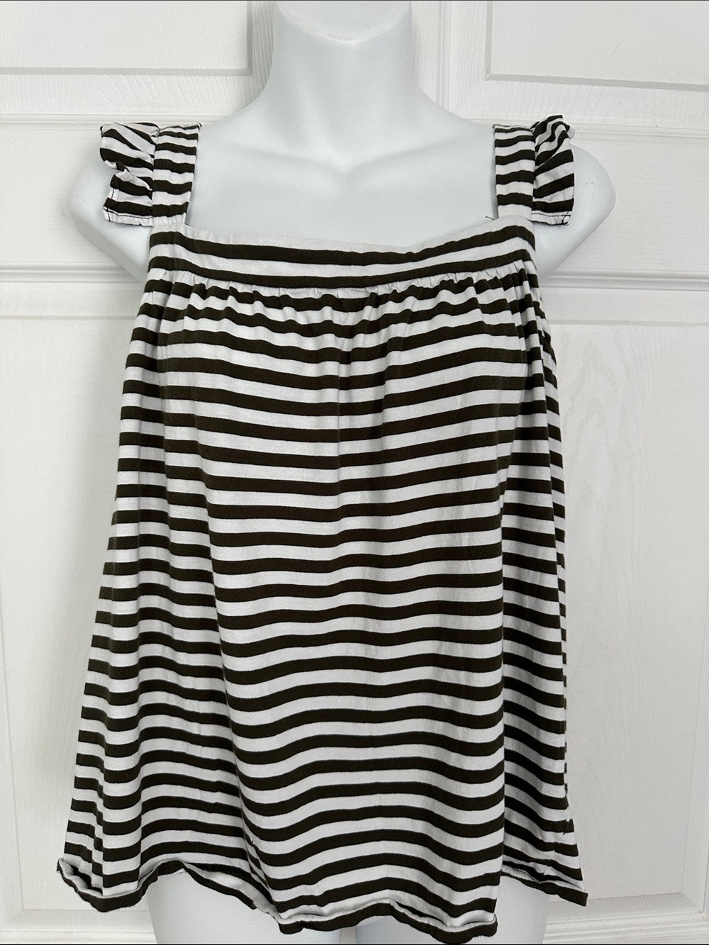 MICHAEL Michael Kors Women’s Striped Olive Green White Ruffled Strap Top XL